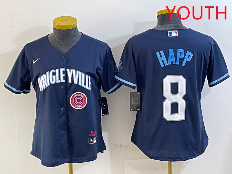 Youth Chicago Cubs #8 Happ Blue City Edition Game 2025 Nike MLB Jersey style 7->youth mlb jersey->Youth Jersey